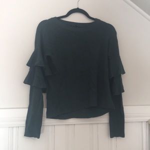 Green ruffle sleeve sweater